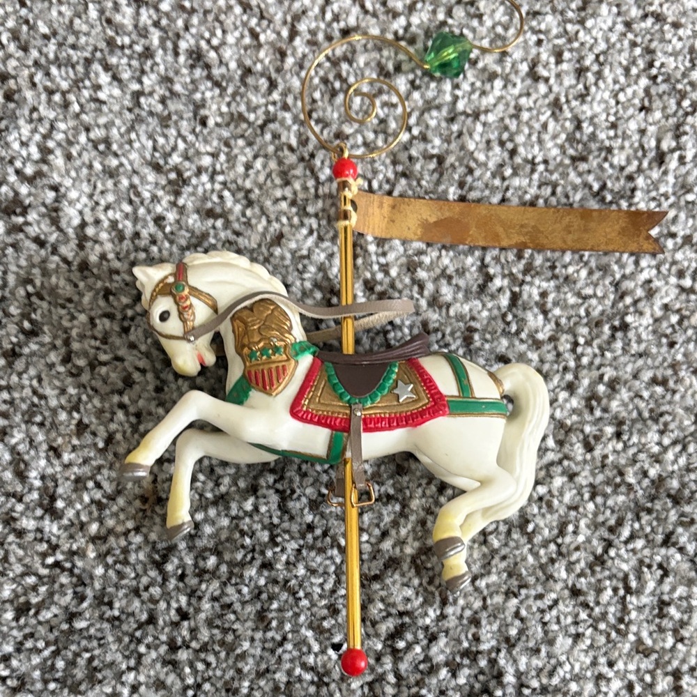 Festive Carousel Horse Ornament with Gold Accents - 1990
